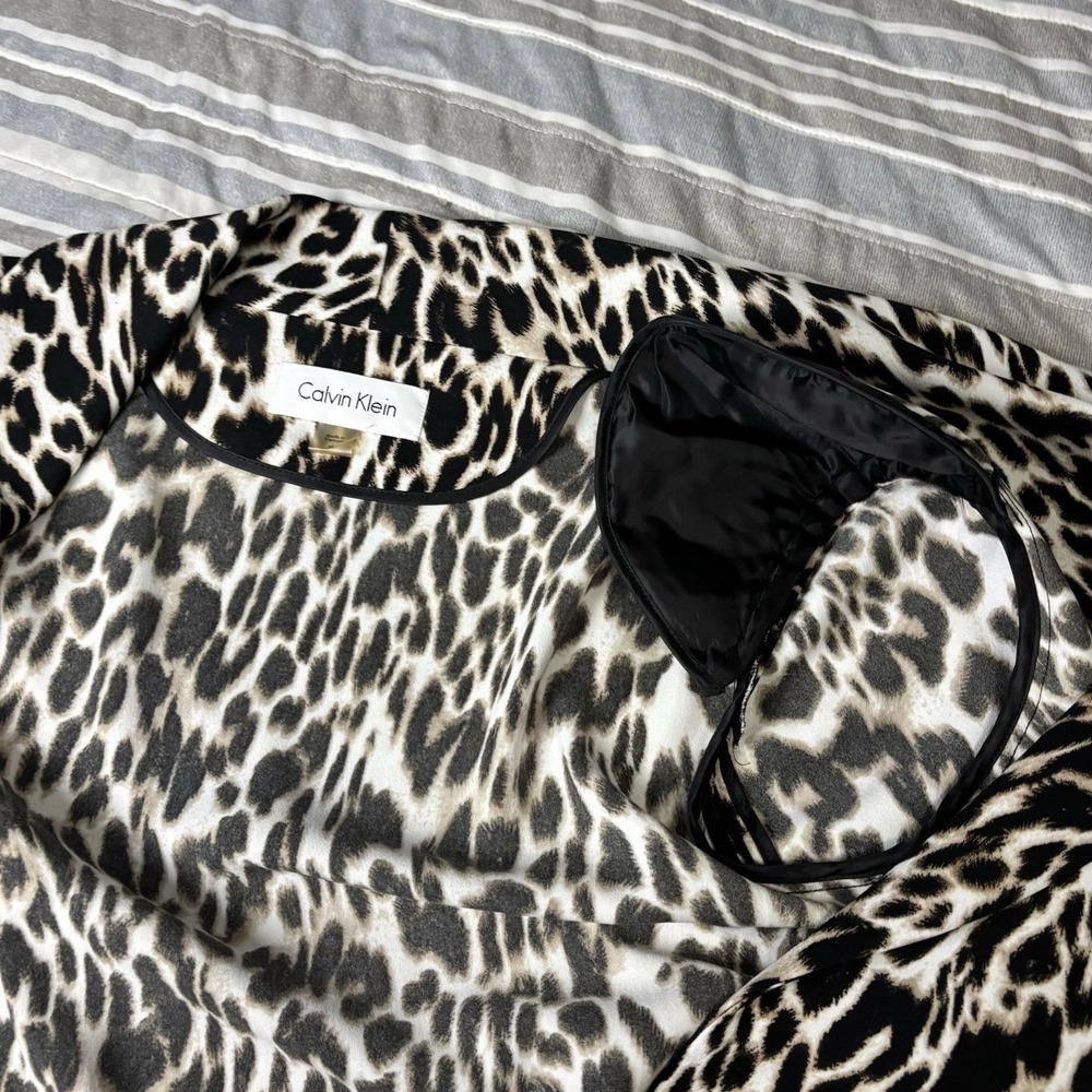 Calvin Klein Womens M Leopard Print Open Cardigan 3/4 Sleeves Oversized Blazer - Picture 7 of 10